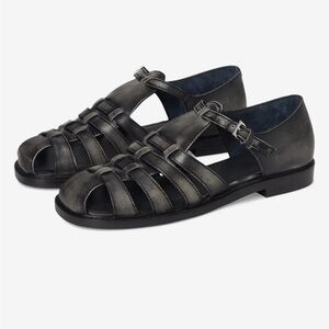 Free People Black Leather Fisherman Sandal Size 6 NEW